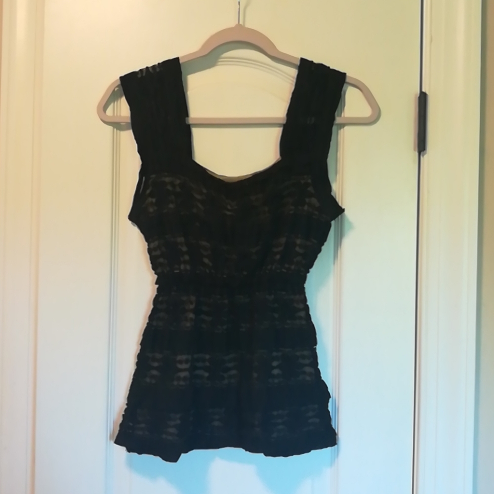 Max Studio Sophisticated Black Lace Sleeveless Top